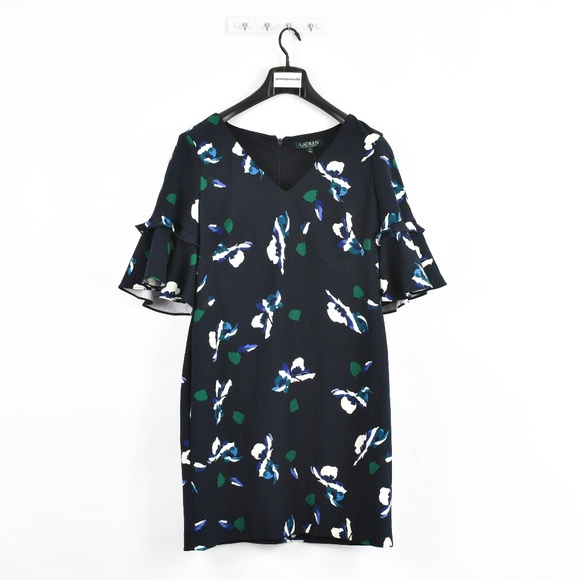 Lauren Ralph Lauren Crepe Bell-Sleeve Dress - Picture 2 of 5